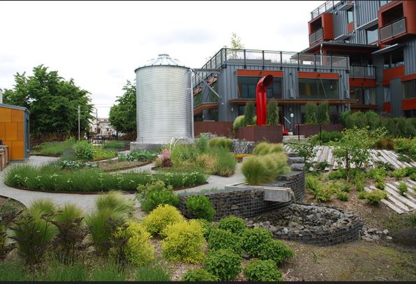 Landscape cistern in a garden setting